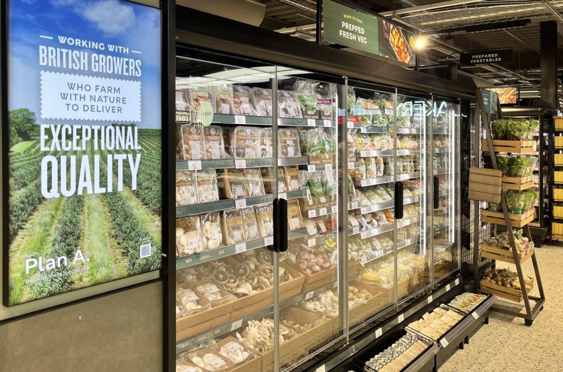 Epta UK Gazelle Eco cabinets at M&S Washington showcasing fresh produce in a well-lit and accessible display.
